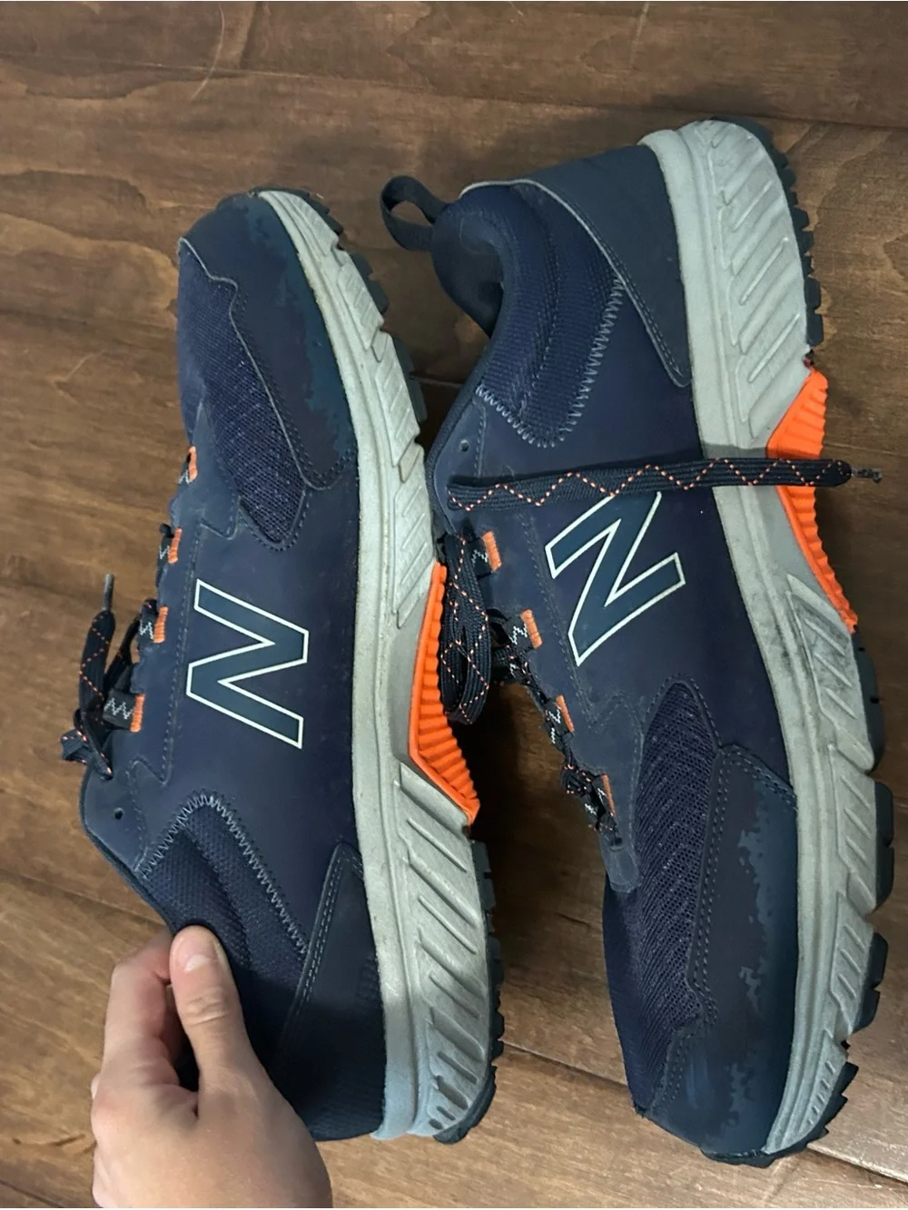 New Balance Men's Navy Athletic Sneakers with Orange Details